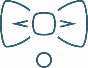 Ein blaues Fliege-Symbol mit Artbookings auf schwarzem Hintergrund.